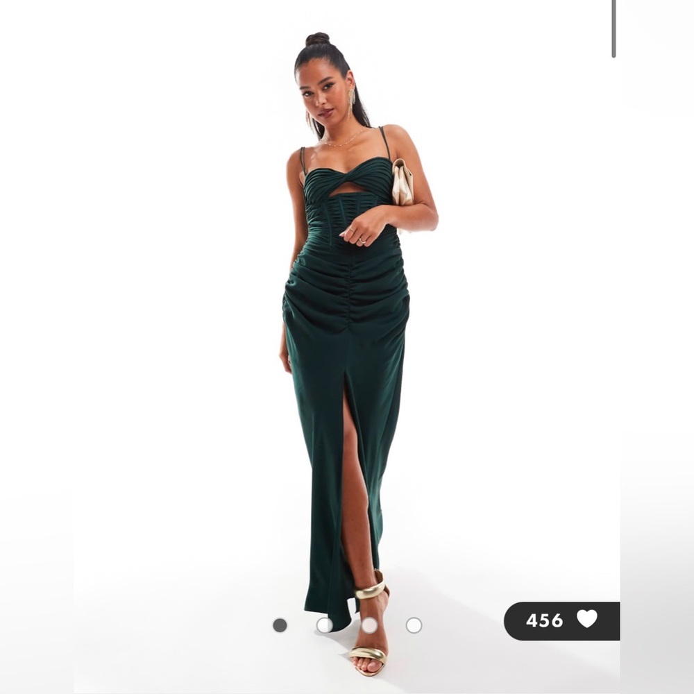 ASOS ruched corset maxi dress forest green